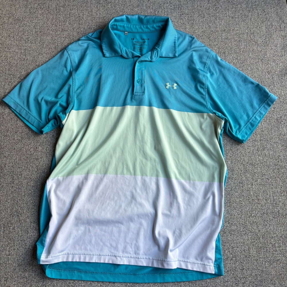 Under Armour Polo Mens L Blue The Playoff Polo Colorblock HeatGear Short Sleeve